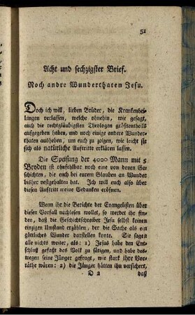 Acht und sechzigster Brief. Noch andre Wunderthaten Jesu.