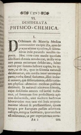 VI. Desiderata Physico-Chemica.