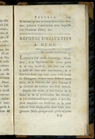 Réponse d'Helvetius a Hume.