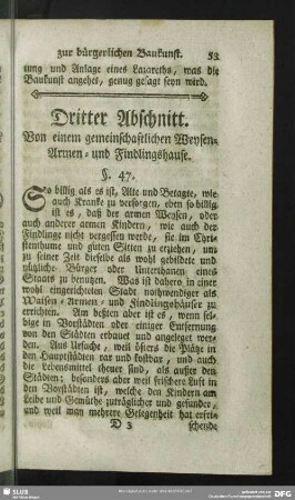 Dritter Abschnitt. Von einem gemeinschaftlichen Weysen-Armen- und Findlingshause