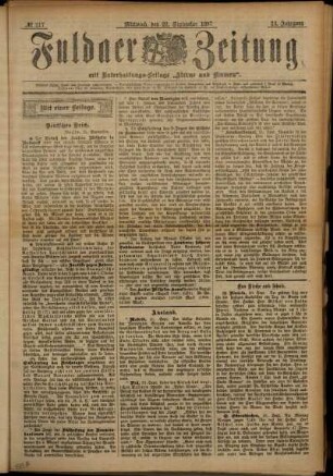 Erste Ausgabe vom Mittwoch, den 22. September 1897.