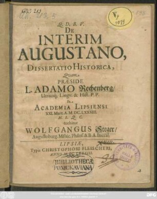 De Interim Augustano, Dissertatio Historica