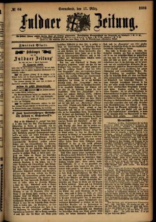 Zweite Ausgabe vom Samstag, den 17. März 1888.