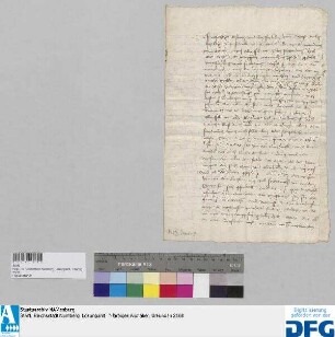 Niclas Muffel und Wilhelm Löffelholz erstatten der Stadt Nürnberg Bericht über den Stand der Verhandlungen über die Angelegenheit der Stadt Heidingsfeld vor dem Bischof von Würzburg.