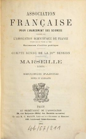 Comptes rendus de la ... session. 20. 1891 (1892), Partie 2