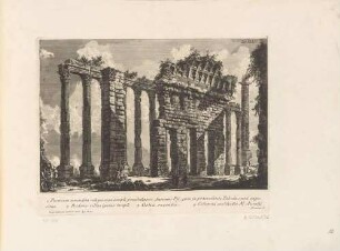 Posticum earundem reliquiarum templi pseudodipteri Antonini Pii (Rückansicht des Antoninus-Pius-Tempels), aus der Folge "Il Campo Marzio dell’Antica Roma", Tafel XXXV.