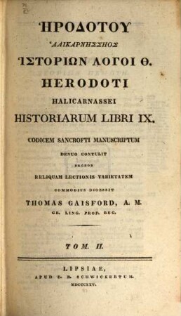 Herodotu Halikarnesseos Historiōn logoi th'. 2