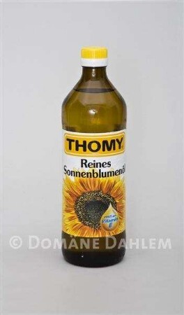 Einkauf Biolek: Reines Sonnenblumenöl der Firma "Thomy"