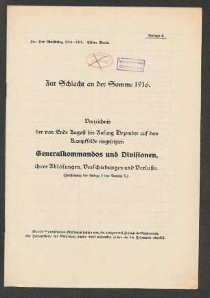 Anlage 4. Zur Schlacht an der Somme 1916.