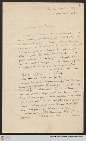 Briefe von Ernst Volger an Karl Zangemeister, 1888: Brief von Ernst Volger an Karl Zangemeister