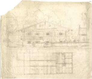 Thiersch, August ; Bauaufnahmen (deutsche Bauernhäuser u.a.) - Haus (Grundriss, Ansicht)