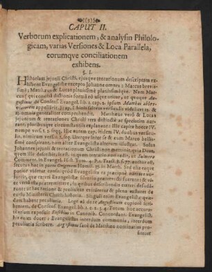 Caput II. Verborum explicationem, & analysin Philologicam, varias Versiones & loca Parallela, eorumaue conciliationem exhibens.