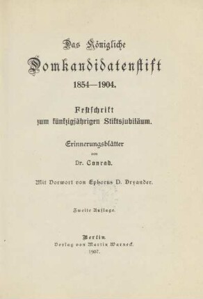 Das Königliche Domkandidatenstift 1854 - 1904 : Festschrift zum 50jährigen Stiftsjubiläum