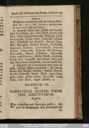 Membrum IV. De Formatione Generis Foemini Adiectivorum.