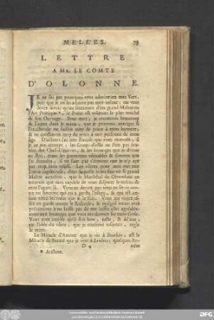 Lettre A Mr. Le Comte D'Olonne.