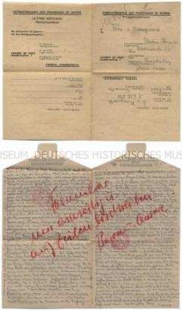 Brief von Harald von Koenigswald aus dem Kriegsgefangenenlager in Metz mit handschriftlichem Zensur - Familienkonvolut