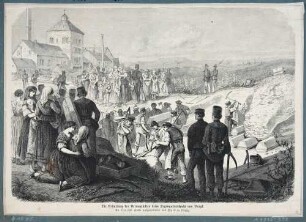 Bestattung der am 2. August 1869 verunglückten Bergleute vor dem "Segen-Gottes-Schacht" bei Potschappel (Freital)
