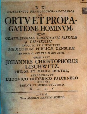 Diss. ... de ortu et propagatione hominum