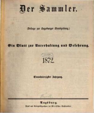 Der Sammler. 41. 1872