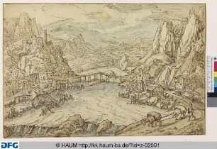 Flusstal im Gebirge mit Wassermühle