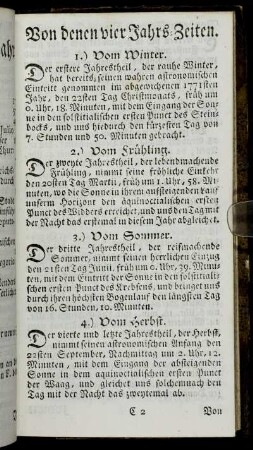 Von denen vier Jahrs-Zeiten. - Von denen Sonn- u. Monds-Finsternissen.