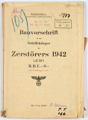 Bauvorschrift für den Schiffskörper des Zerstörers 1942