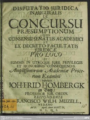 Disputatio Iuridica Inauguralis De Concursu Praesumptionum