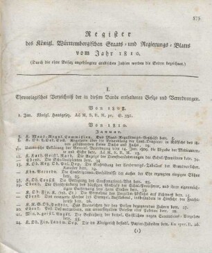 I. Chronologisches Verzeichniß der in diesem Bande enthaltenen Gesetze und Verordnungen