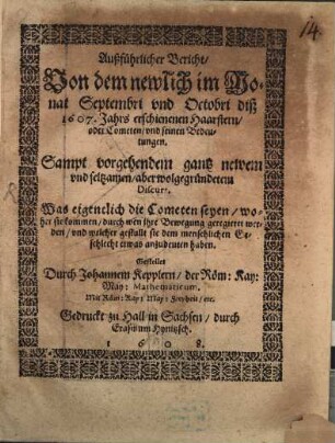 Ausführlicher Bericht von dem 1607 erschienenen Haarstern