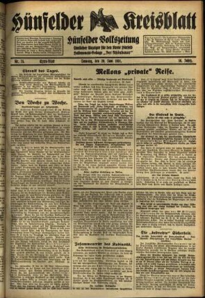Dritte Ausgabe vom Samstag, den 20. Juni 1931.