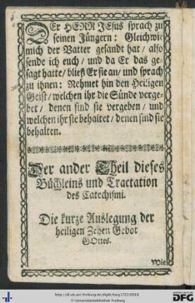 Der ander Theil dieses Büchleins und Tractation des Catechismi.