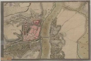 Grundriss der Stadt Meißen, kolor. Handzeichng, 1760 : Grundris der Stadt Meissen. - [S.l.] , [ca. 1760]. - 1 Kt. : kolor. Handzeichng. , 33 x 48 cm