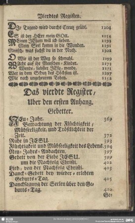Das vierdte Register, Uber den ersten Anhang