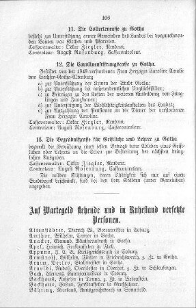 Auf Wartegeld stehende und in Ruhestand versetzte Personen