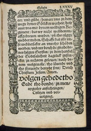 volgen gebede tho Gade tho donde/ in mennygerley anfechtingen/ Crützen und vorvolging.