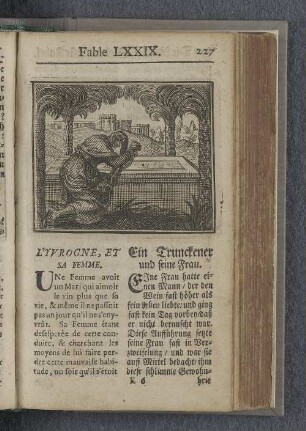 Fable LXXIX. : L'Yvrogne, et sa femme. Ein Trunckener und seine Frau.