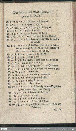 Druckfehler und Verbsserungen zum ersten Bande