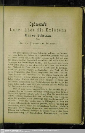 Spinoza's Lehre über die Existenz Einer Substanz