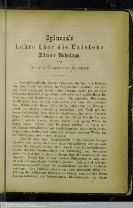 Spinoza's Lehre über die Existenz Einer Substanz