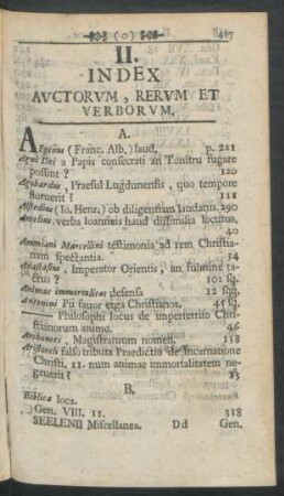 II. Index Auctorum, Rerum Et Verborum