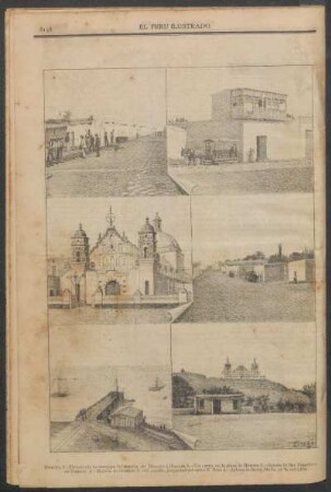 [Vistas de] Huacho. : 1. Término de los trabajos del tranvía de Huacho a Huaura. - 2. Un carro, en la plaza de Huaura. - 3. Iglesia de San Francisco en Huaura. - 4. Bajada de Huaura. - 5. El muelle, propiedad del señor E. Trou. - 6. Iglesia de Santa María, en löa campiña.