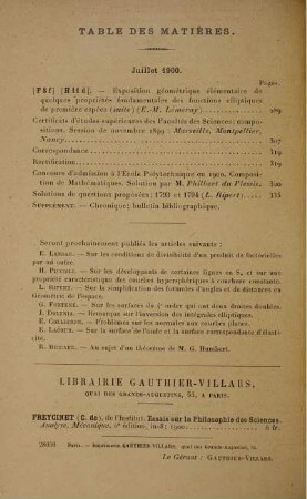Table des matières. Juillet 1900.