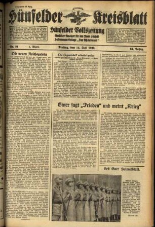 Erste Ausgabe vom Freitag, den 15. Juli 1938.