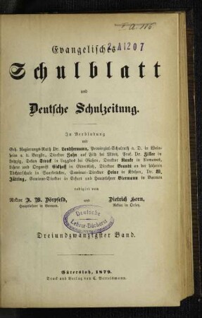 23: Evangelisches Schulblatt und deutsche Schulzeitung - 23.1879