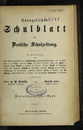 23: Evangelisches Schulblatt und deutsche Schulzeitung - 23.1879