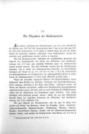 XII. Der Magistrat als Kirchenpatron