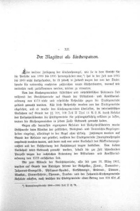 XII. Der Magistrat als Kirchenpatron