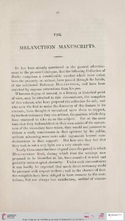 XI-XXIII The Melancthon manuscripts