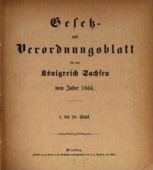 Gesetz- und Verordnungsblatt für das Königreich Sachsen. 1866