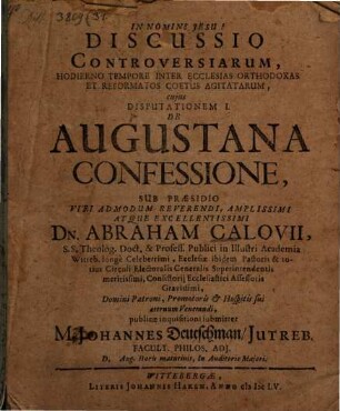 Discussio controversiarum hodierno tempore inter ecclesias orthodoxas et reformatos coetus agitatarum